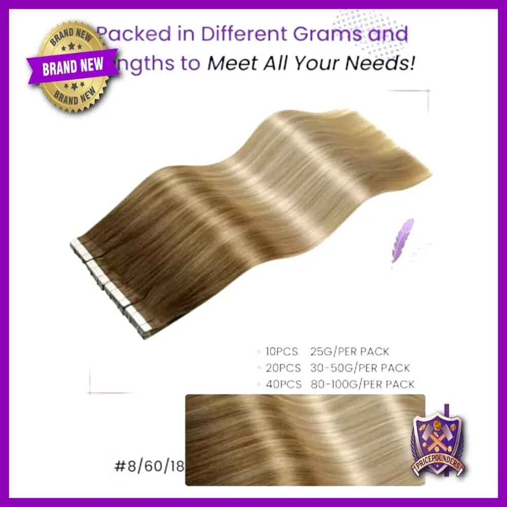 18-Inch Real Human Hair Tape-In Extensions, 50g Lightweight Invisible